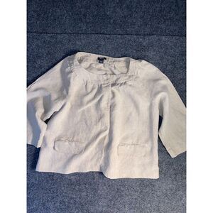 Kenneth Cole Reaction Blouse Top Womens 6 Beige Long Sleeve Loose Fit Open Front